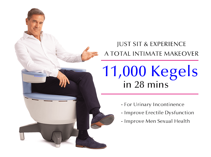 man sits on emsella chair
